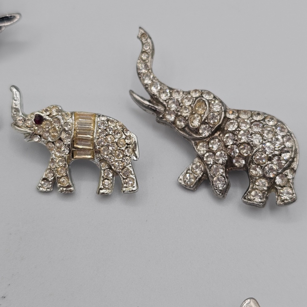 Vtg Lot Silver Tone Black Rhinestone Animal Brooch Figural Elephants Birds Koala - Picture 15 of 16